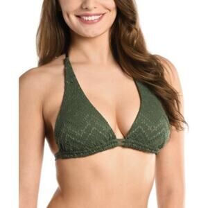 La Blanca NWT Size 10 Saltwater Sands Crocheted Olive Green Triangle Bikini Top